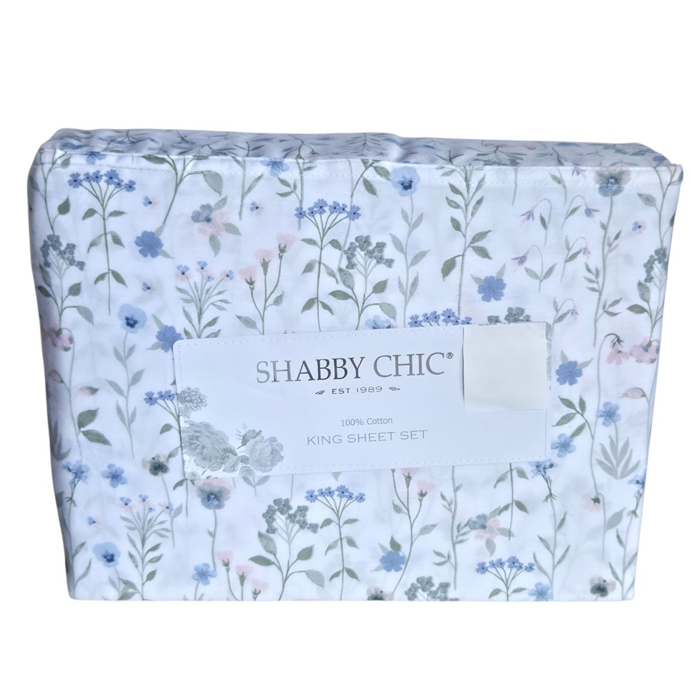 Shabby Chic 4pc Cottagecoreβ Multi Floral Cotton King Sheet Set White Background
